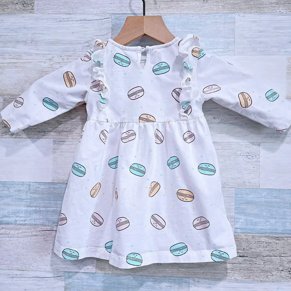 Silkberry Baby Macaron Ruffle 2 Pc Dress White Organic Cotton Baby Girl 12M-18M